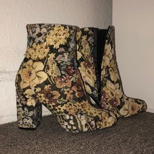 Floral embroidered heeled booties